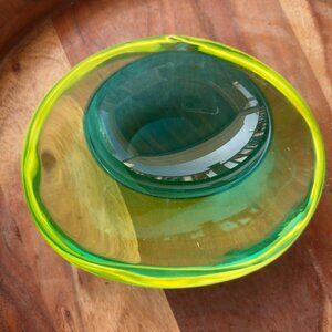 1960s Antonio da Ros Cenedese Murano Italy Sommerso Uranium Art Glass Yellow Blu